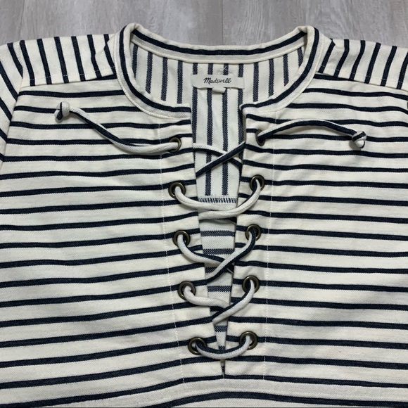 Madewell Striped Lace Front Cream Top Sz S - Picture 4 of 8